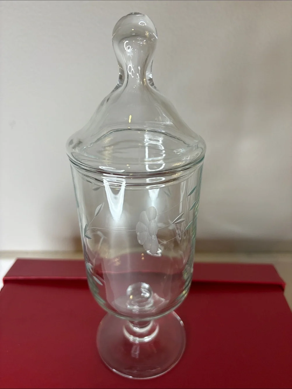 Princess House Heritage Collection Etched Glass Apothecary Jar with Lid - Clear